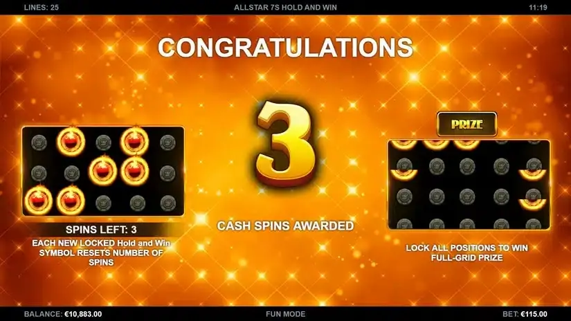 AllStar 7s Hold and Win slot screenshot 5