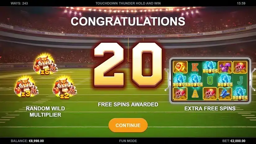 Touchdown Thunder Hold and Win slot screenshot 2