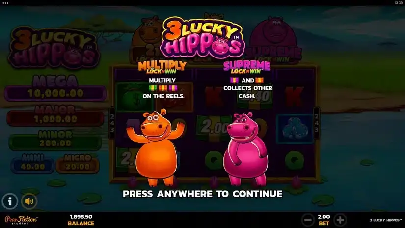 3 Lucky Hippos slot screenshot 2