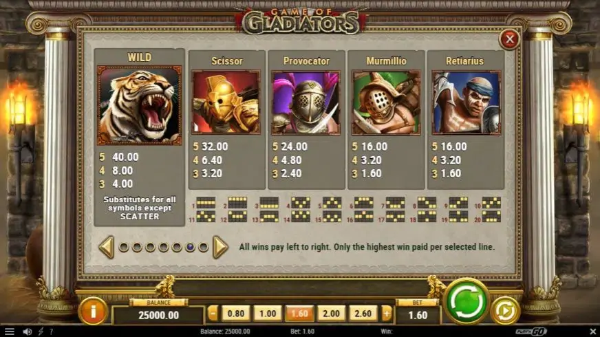 Game of Gladiators slot screenshot 2