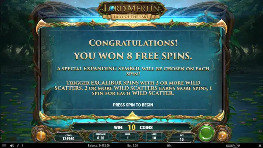 Lord Merlin and the Lady of the Lake slot screenshot 2