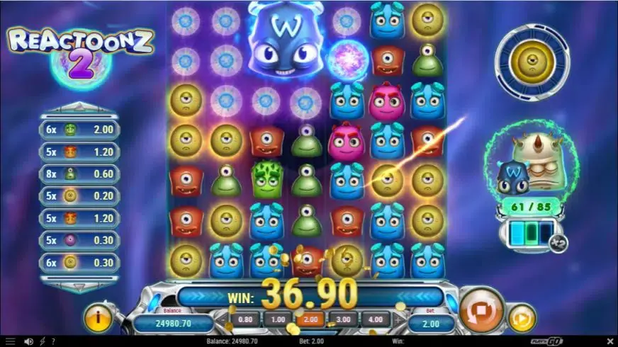 Reactoonz 2 slot screenshot 