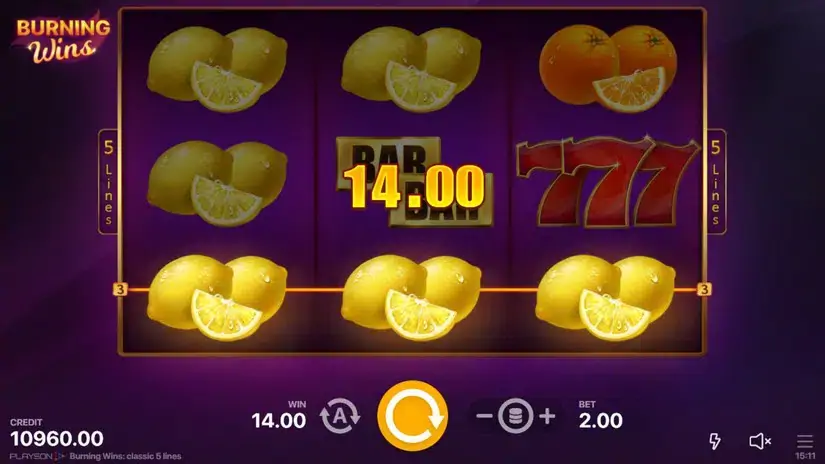 Burning Wins: classic 5 lines slot screenshot 2