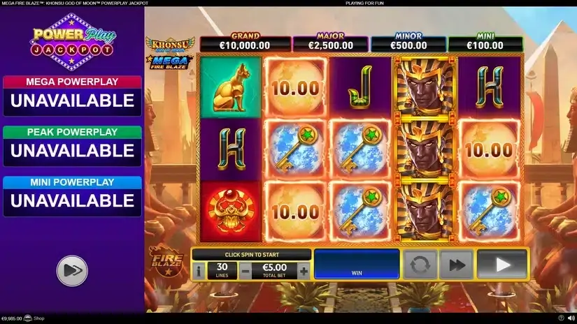 Mega Fire Blaze: Khonsu God of Moon Powerplay Jackpot slot screenshot 2