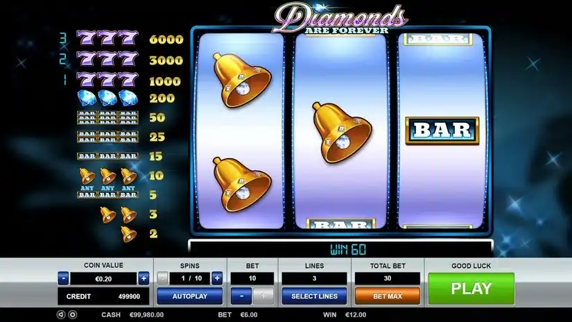 Diamonds are Forever 3 Lines slot screenshot 3