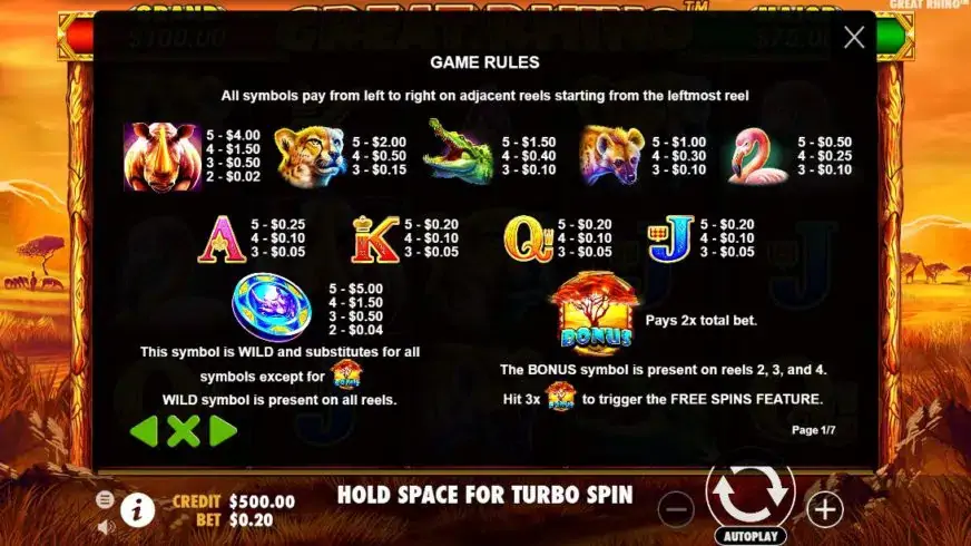 Great Rhino slot screenshot 2