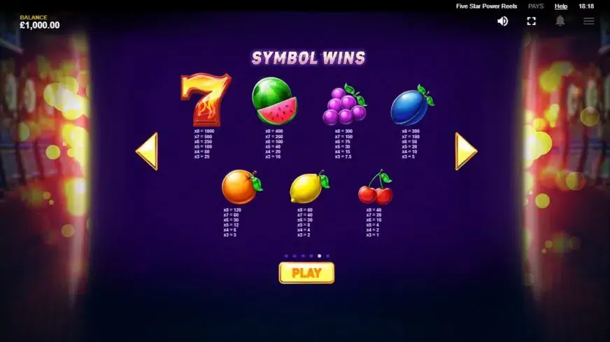 Five Star Power Reels slot screenshot 