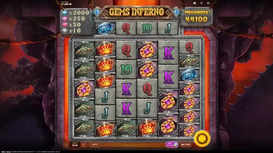 Gems Inferno Megaways slot screenshot 