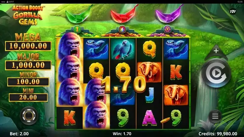 Action Boost Gorilla Gems slot screenshot 3