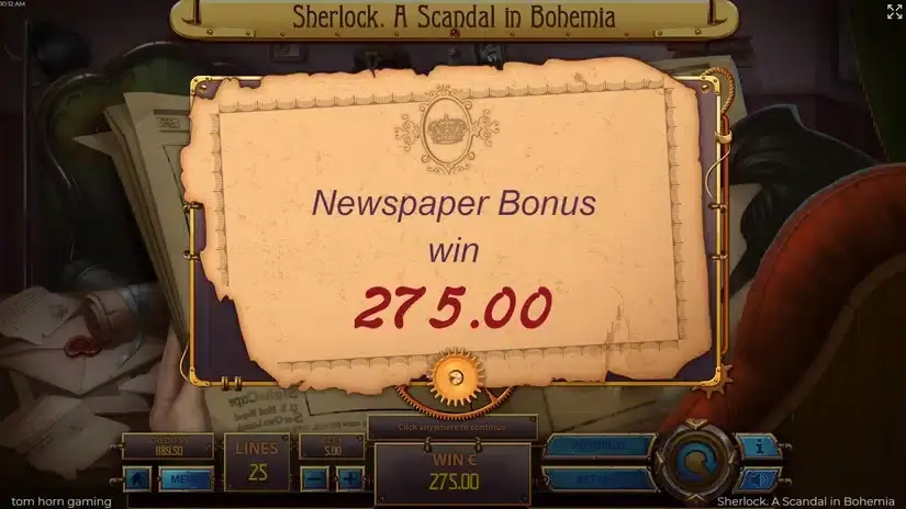 Sherlock, a Scandal of Bohemia slot screenshot 