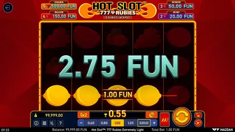 Hot Slot™: 777 Rubies Extremely Light slot screenshot 2
