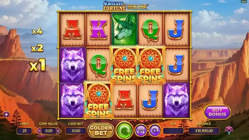 4 Wolves of Fortune DoubleMax slot screenshot 2